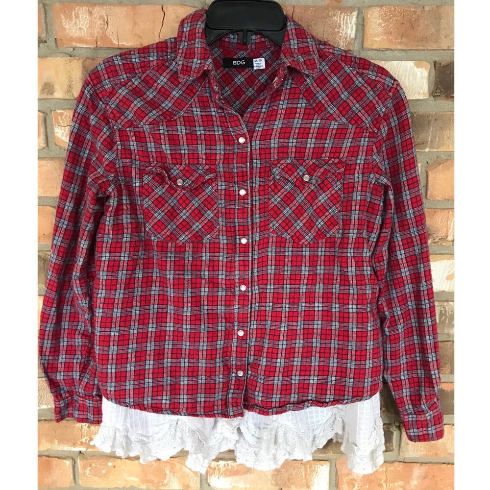 BDG Urban Outfitters Women’s Long Sleeve Red Plaid Flannel Shirt Size XS